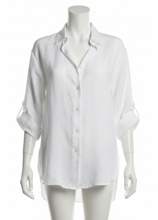 Classic White Linen Button-Down Blouse