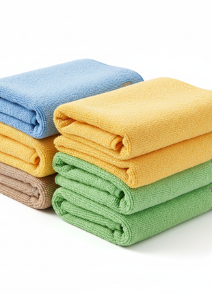 CleanPro Microfiber Cleaning Cloths 6-Pack in blue yellow and green