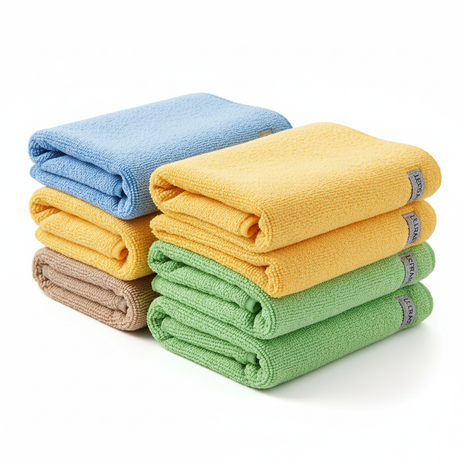 CleanPro Microfiber Cleaning Cloths 6-Pack in blue yellow and green