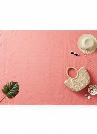 Oversized Sand-Free Beach Mat in coral pink with tassels