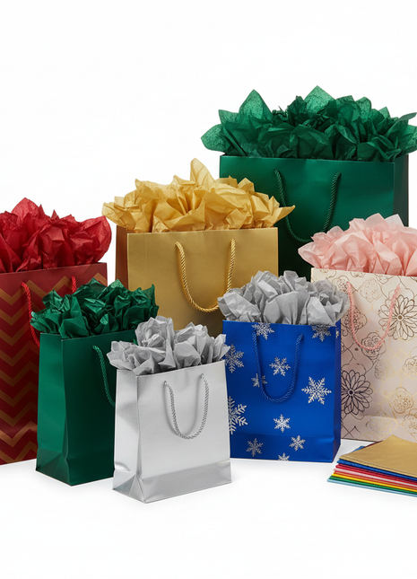 Assorted Gift Bags Set – 12 Pack with Tissue Paper