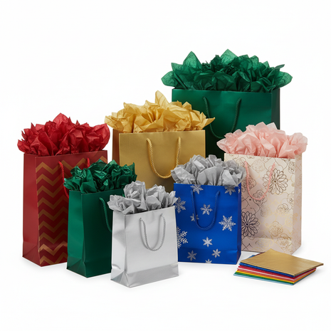 Assorted Gift Bags Set – 12 Pack with Tissue Paper