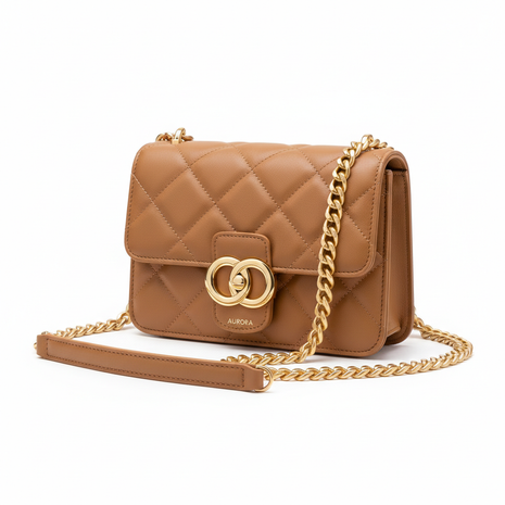 Women's Tan Leather Crossbody Bag with Gold Chain