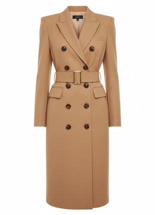 Camel blazer dress with double-breasted buttons and belt