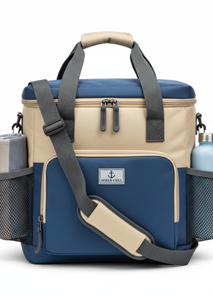Insulated soft-sided cooler bag with shoulder strap