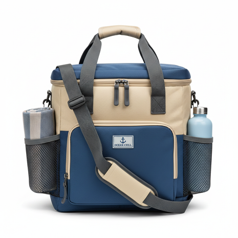 Insulated soft-sided cooler bag with shoulder strap