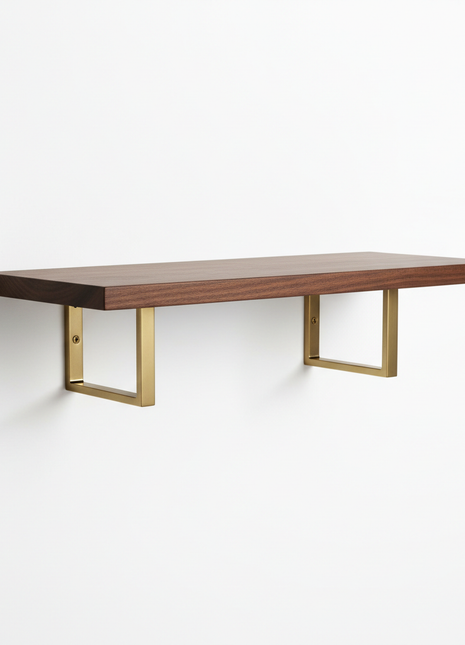 Walnut Floating Shelf with Brass Brackets - 36 Inch