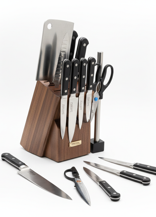 Professional Chef Knife Set - 15-Piece German Steel Cutlery with Block