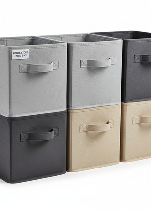 Collapsible fabric storage cube bins with handles set of 6