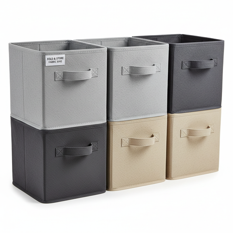 Collapsible fabric storage cube bins with handles set of 6