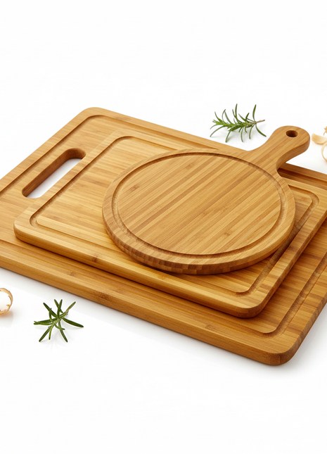 Bamboo Cutting Board Set - 3-Piece Natural Wood Kitchen Boards