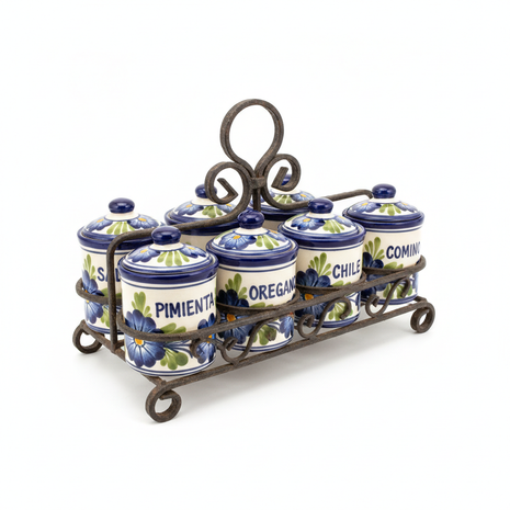Mexican Talavera Ceramic Spice Rack Set