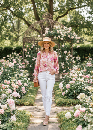 Floral Chiffon Flutter-Sleeve Blouse