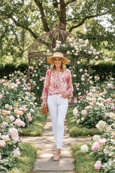 Floral Chiffon Flutter-Sleeve Blouse