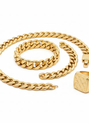 Gold Cuban Link Jewelry Set — Men