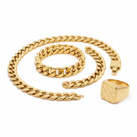 Gold Cuban Link Jewelry Set — Men