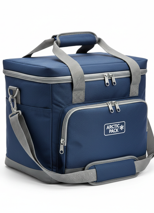 ArcticFlex 30-Can Soft Cooler Bag in navy blue and gray