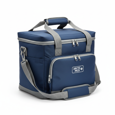 ArcticFlex 30-Can Soft Cooler Bag in navy blue and gray