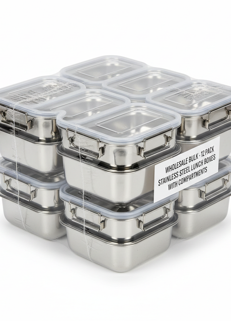 Wholesale Stainless Steel Lunch Boxes (12-Pack)