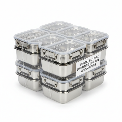 Wholesale Stainless Steel Lunch Boxes (12-Pack)