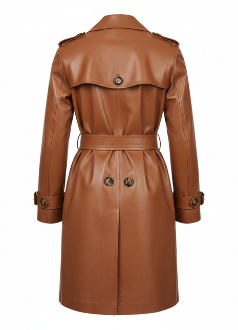 Camel Leather Trench Coat