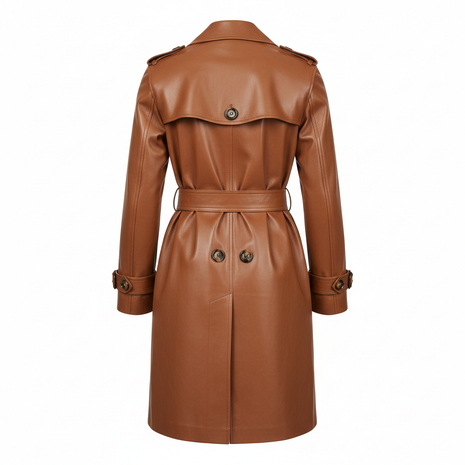 Camel Leather Trench Coat