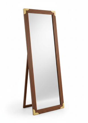 Walnut Frame Full Length Mirror with Brass Accents
