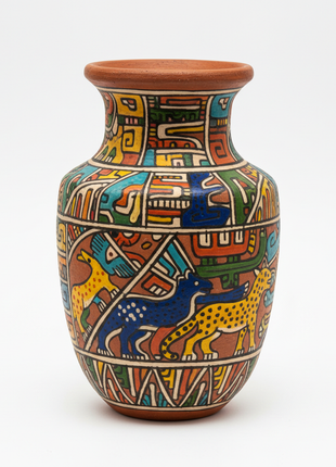 Hand-painted Ecuadorian ceramic vase indigenous motifs artisan pottery