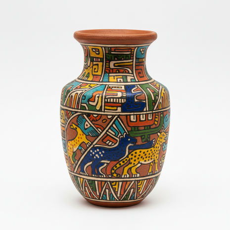 Hand-Painted Ecuadorian Ceramic Vase — Indigenous Motifs