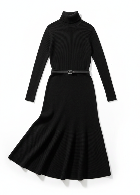 Noir Knit Turtleneck & Midi Skirt Set