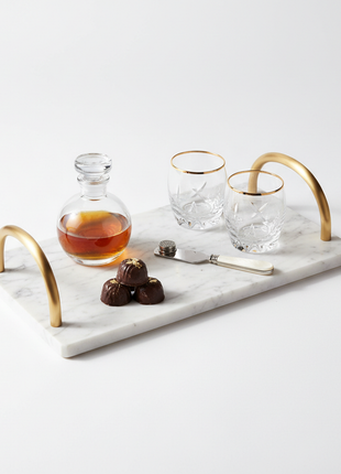 Marble & Brass Serving Tray with Handles