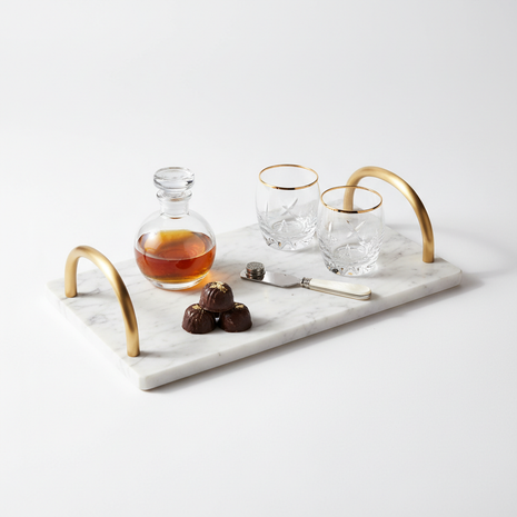 Marble & Brass Serving Tray with Handles