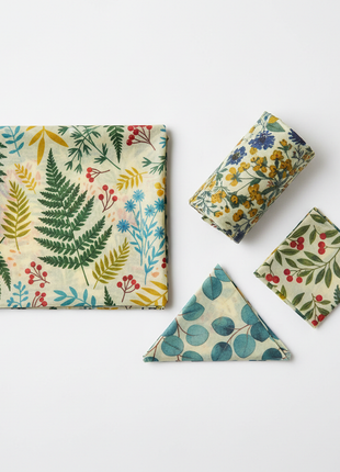 GreenWrap Reusable Beeswax Food Wraps Set of 4 with botanical prints