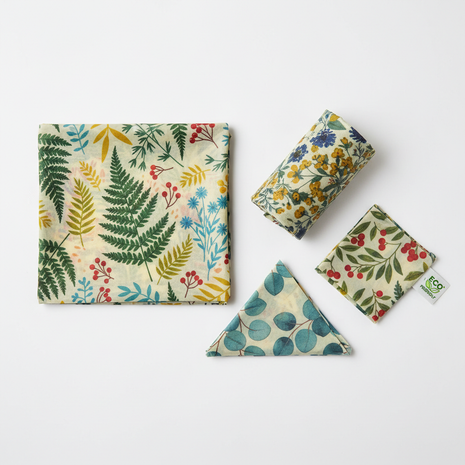 GreenWrap Reusable Beeswax Food Wraps Set of 4 with botanical prints