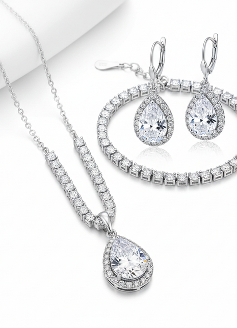 Silver Crystal Tennis Jewelry Set — Women