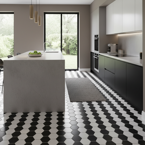 Black and White Hexagon Peel and Stick Floor Tiles - 12x12 Inch (15 Pack)