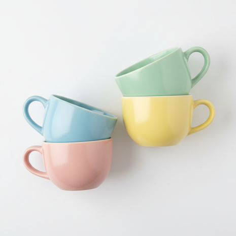 Pastel ceramic cup set of 4 in pink blue yellow and green