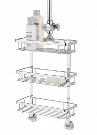 ShowerRise 3-Tier Adjustable Shower Caddy in chrome stainless steel
