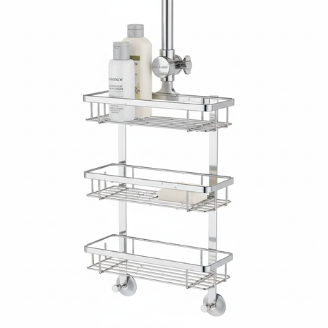 ShowerRise 3-Tier Adjustable Shower Caddy in chrome stainless steel