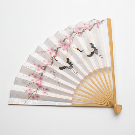 Traditional Japanese Folding Fan — Sensu with Sakura & Crane Design