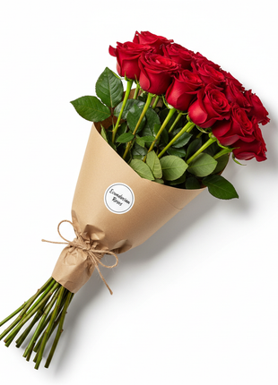 Dozen Ecuadorian long-stem roses fresh cut bouquet kraft paper