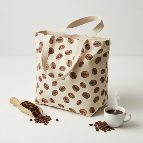 Coffee Lover Canvas Tote Bag with coffee bean print