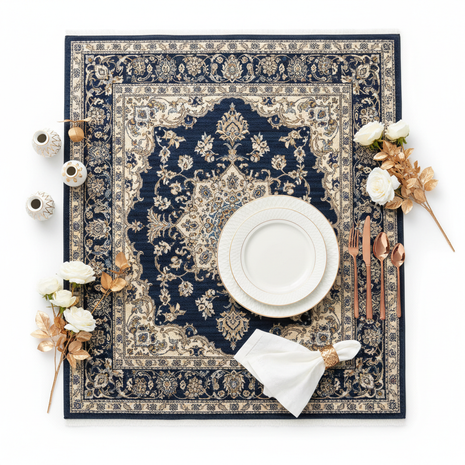 Luxury Living Bundle with Persian rug white gold plates and rose gold flatware