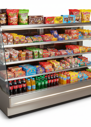 Illuminated Concession Display Case - Glass Theater Snack Showcase