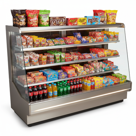 Illuminated Concession Display Case - Glass Theater Snack Showcase
