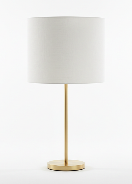 Brass Table Lamp with White Linen Shade - Modern Lighting