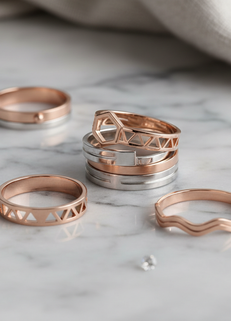 Modern Stackable Ring Set - Mixed Metals