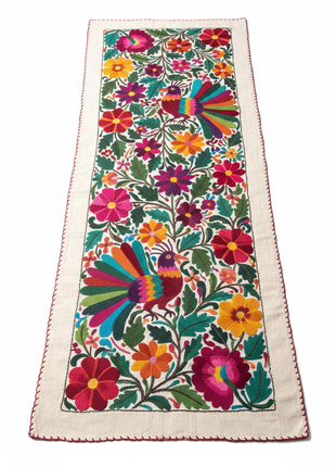 Oaxacan Embroidered Table Runner – Handcrafted Floral Design