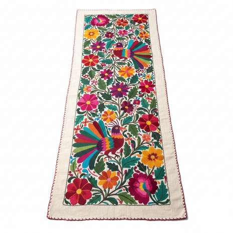 Oaxacan Embroidered Table Runner – Handcrafted Floral Design