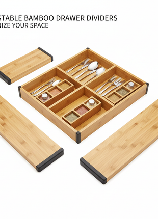 Adjustable bamboo drawer dividers organizer